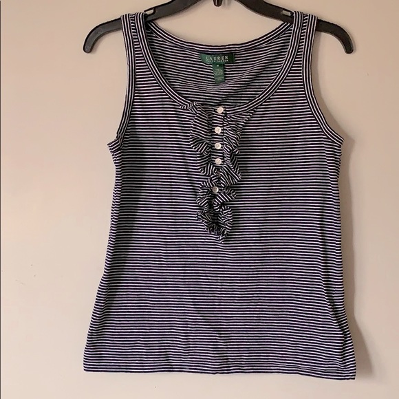 Horizontal Pin Stripe Ruffled Tank Top - Picture 1 of 2